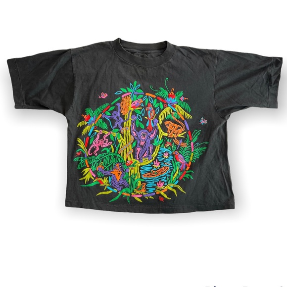 Vintage • Colorful Monkey Jungle Line Art Graphic Boxy Tee - Picture 3 of 4